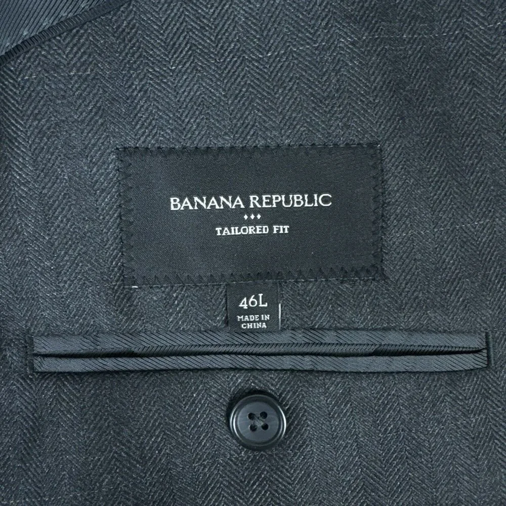Banana Republic Men's Blazer 46L Gray Tailored Fit Tweed Windowpane Check Jacket